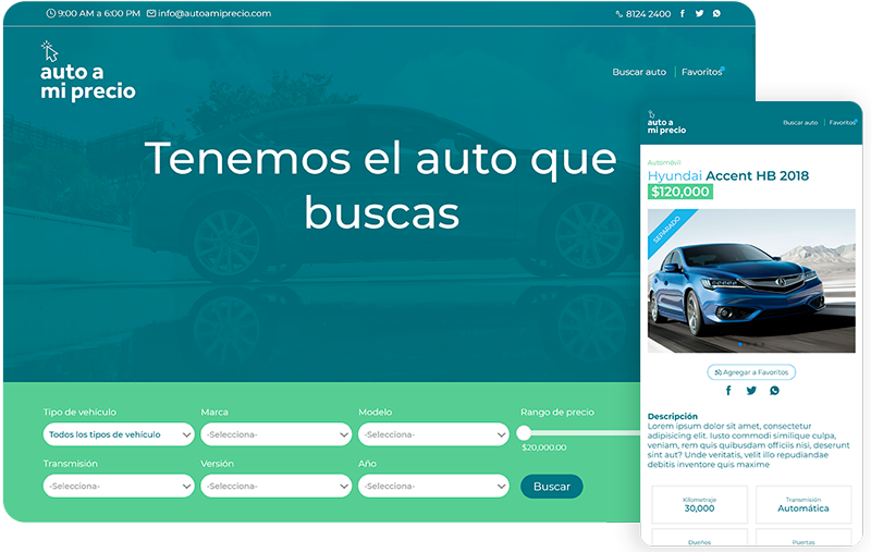 Servicio de Aplicación web, Sitio web para Auto a mi precio